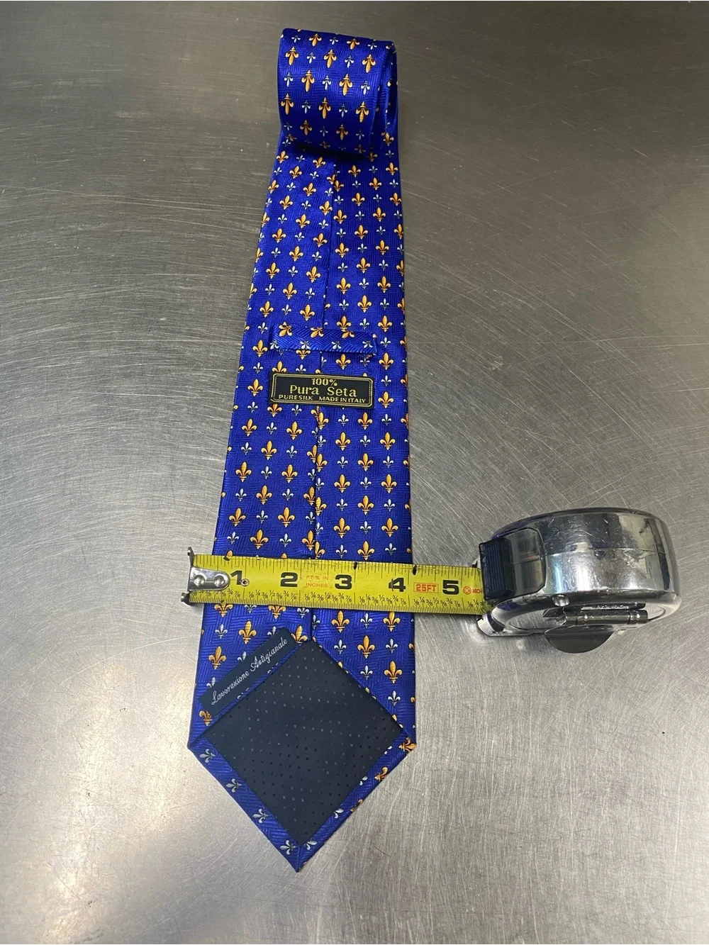 Men's Blue Tie with Gold Fleur-de-Lis Pattern